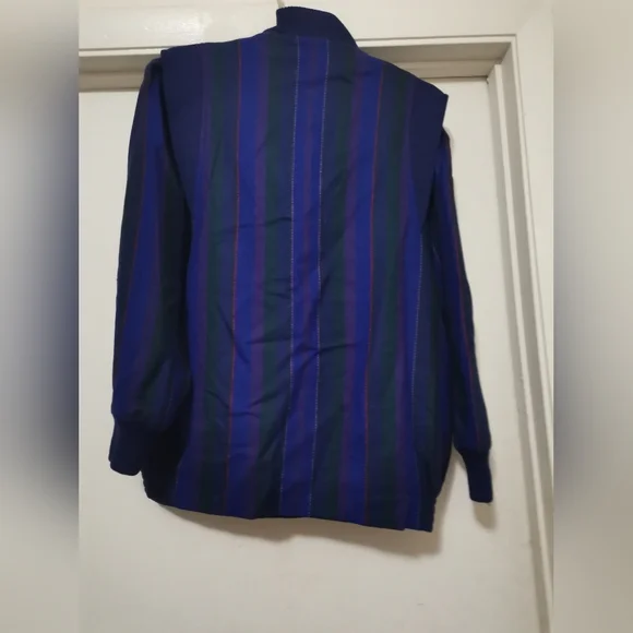 Vintage Avoca Collection Blue Purple Striped 100% Pure New Wool Jacket - Picture 2 of 10